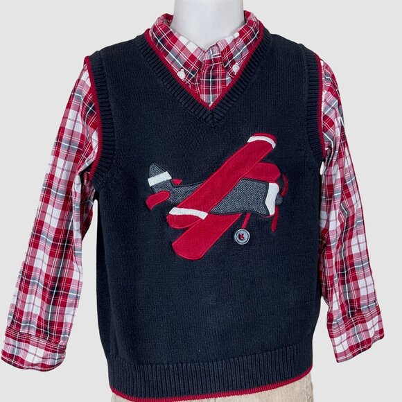 Gymboree Junior Aviator Shirt Corduroy Pants & Sweater Vest Set Toddler Boys 3T - Picture 2 of 12